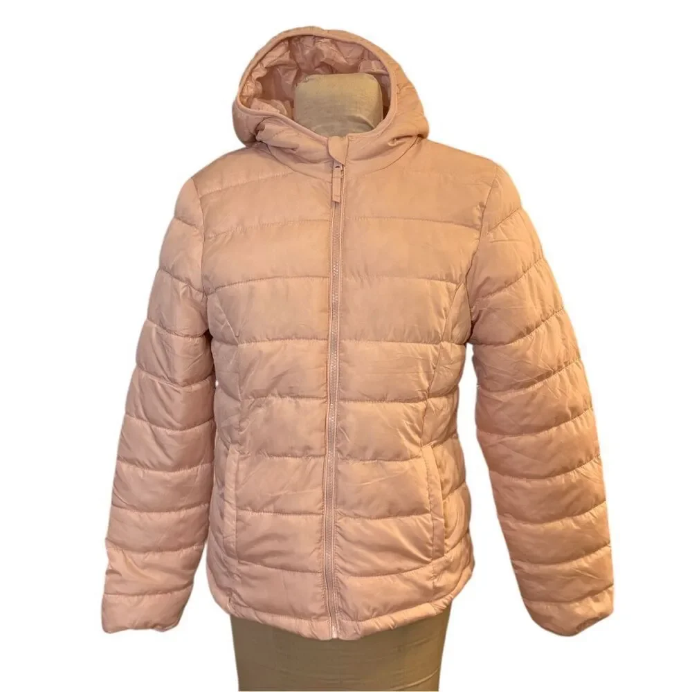 Aeropostle Puffer Coat Girls Sz. L Full Zip Hood Pink Recycled Fill